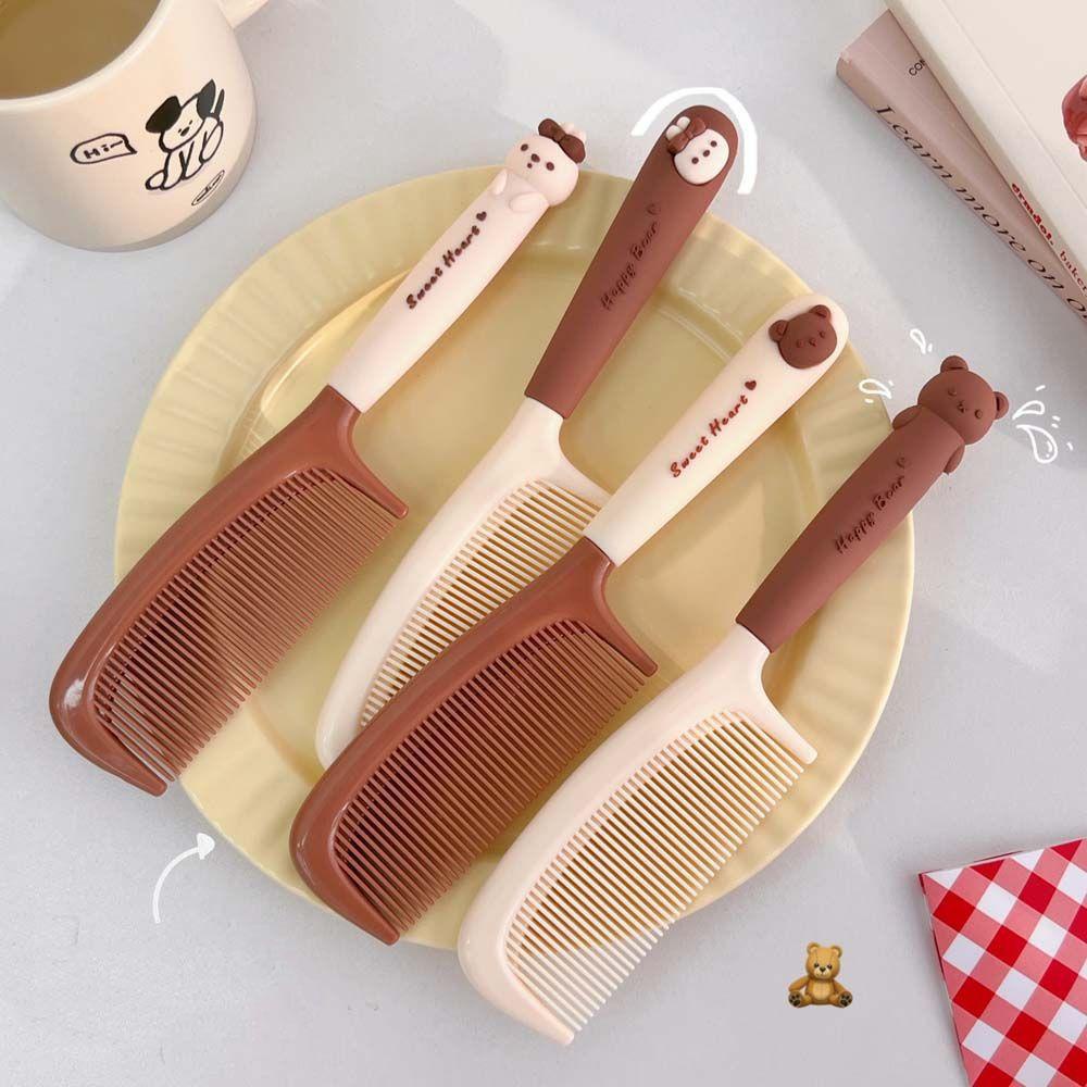Rebuy Sisir Kartun Wanita Kawaii Bear Bunny Hairdressing Milk Tea Color Handle Sikat Rambut