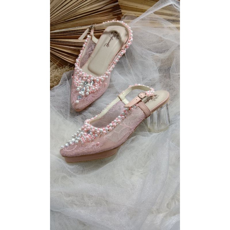 sepatu clarisaa dustypink tinggi 7cm hak kaca