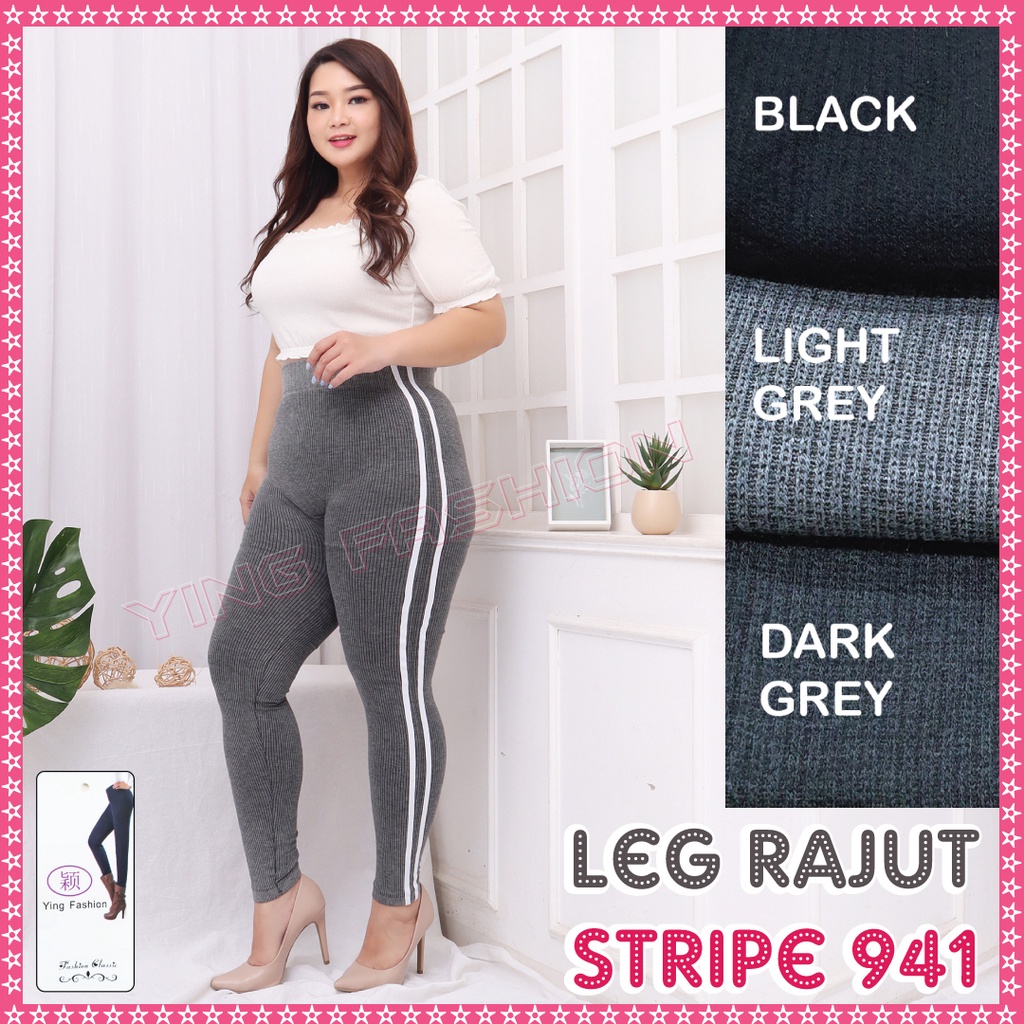 Legging Salur 941 / Leging Salur lis putih samping / Legging jumbo wanita / Legging panjang