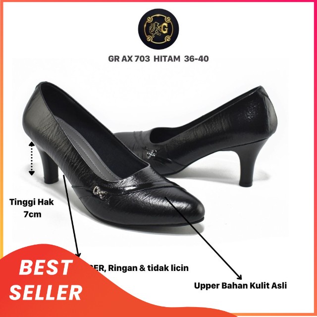 Grutty Sepatu Pantofel Wanita Hitam Kantor Kerja Terbaru Gebby Tinggi 7cm