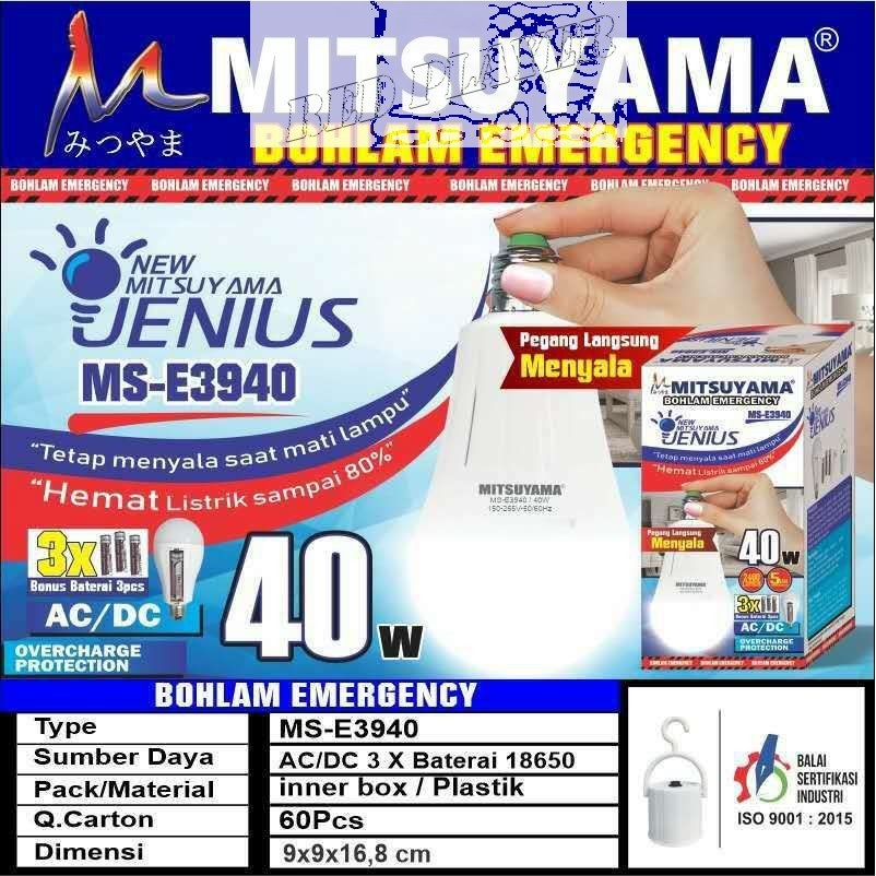 Barangunik2021-Bohlam Lampu Emergency LED 40 Watt Lampu Sentuh Mitsuyama (MS-E3940)/Bohlam Lampu Jenius/Bohlam Emergency Mitsuyama MS-E3940 40w/Lampu Darurat/Bohlam Lampu Emergency charger