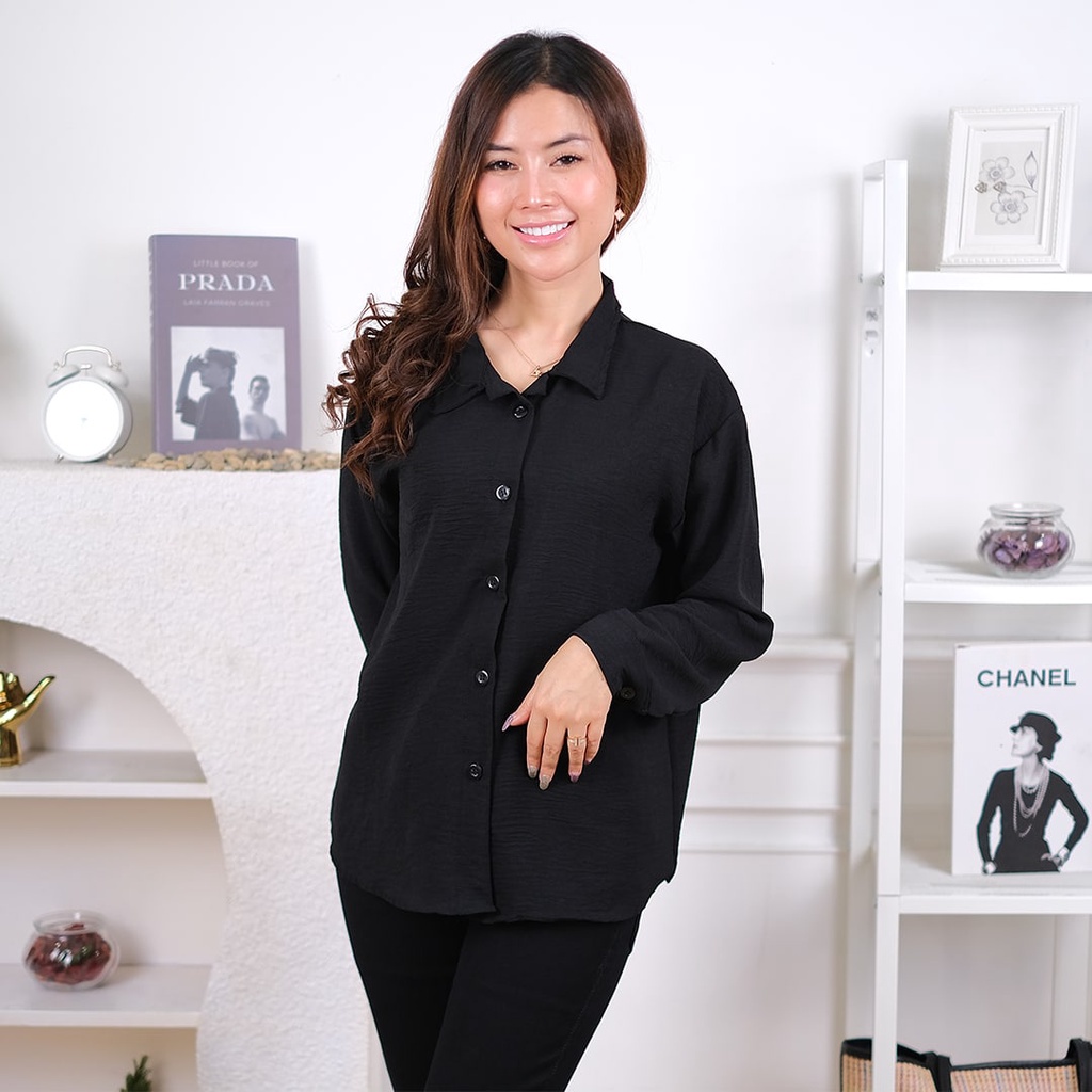 Tq88indonesia  Fashion Kemeja Wanita Terbaru / Kem MAGIC AIRFLOW CRINCLE Shirt / Kemeja Lengan Panjang Polos Wanita Terbaru / Ootd