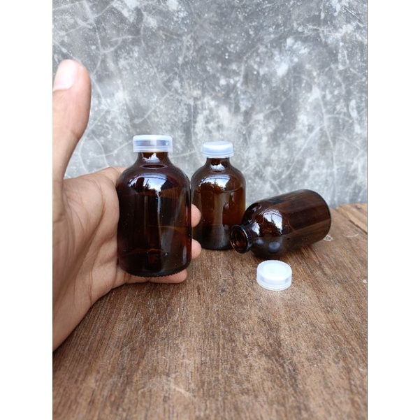 Botol Kaca VIAL 50ml AMBER / COKLAT 50ml tutup kayu gabus / plastik / karet / segel / botol diffuser