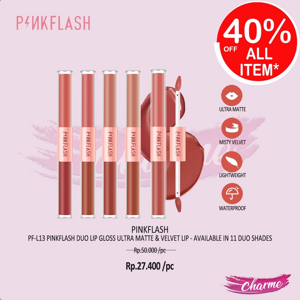 (READY &amp; ORI) Pinkflash Pink Flash Duo Lip Gloss Ultra Matte &amp; Velvet Lip PF L13