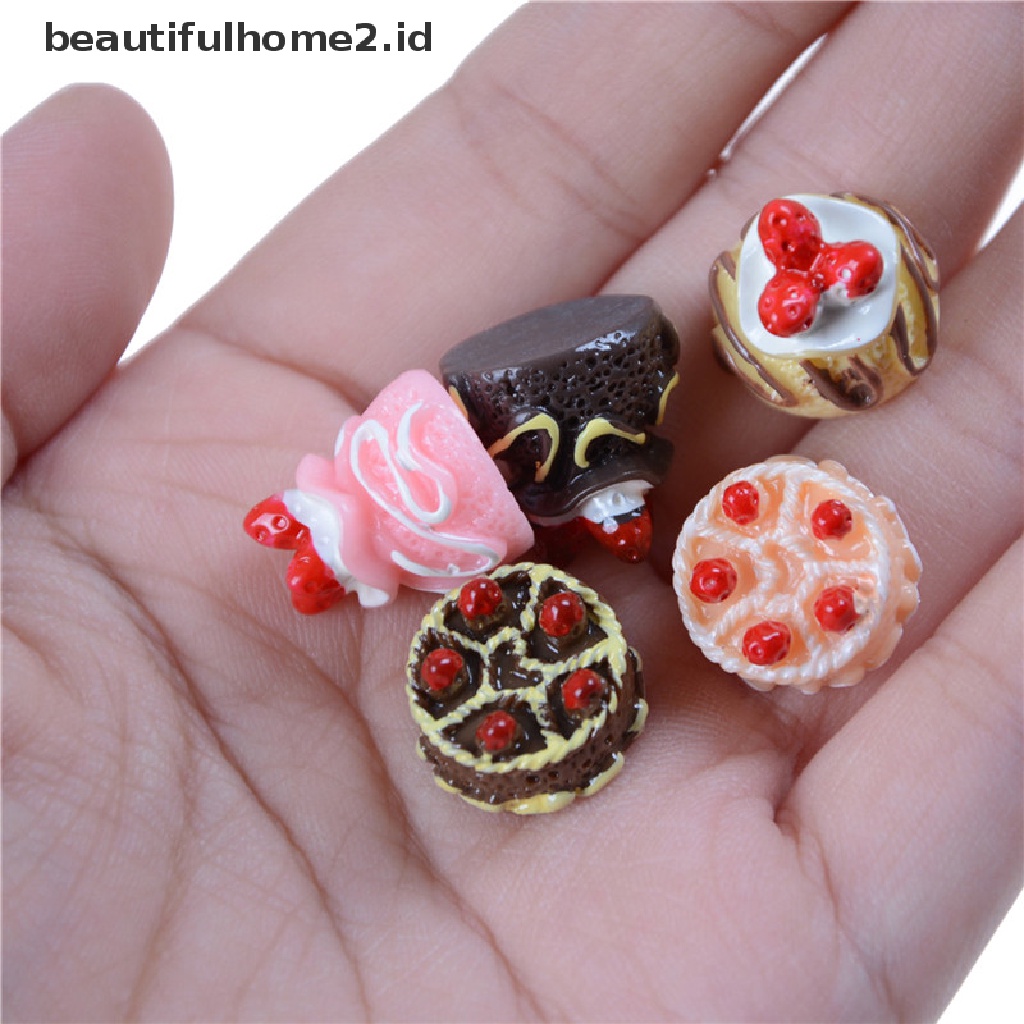 (Beautifulhome2.Id) 5pcs Miniatur Kue Dessert 3d Bahan Resin Untuk Aksesoris Rumah Boneka