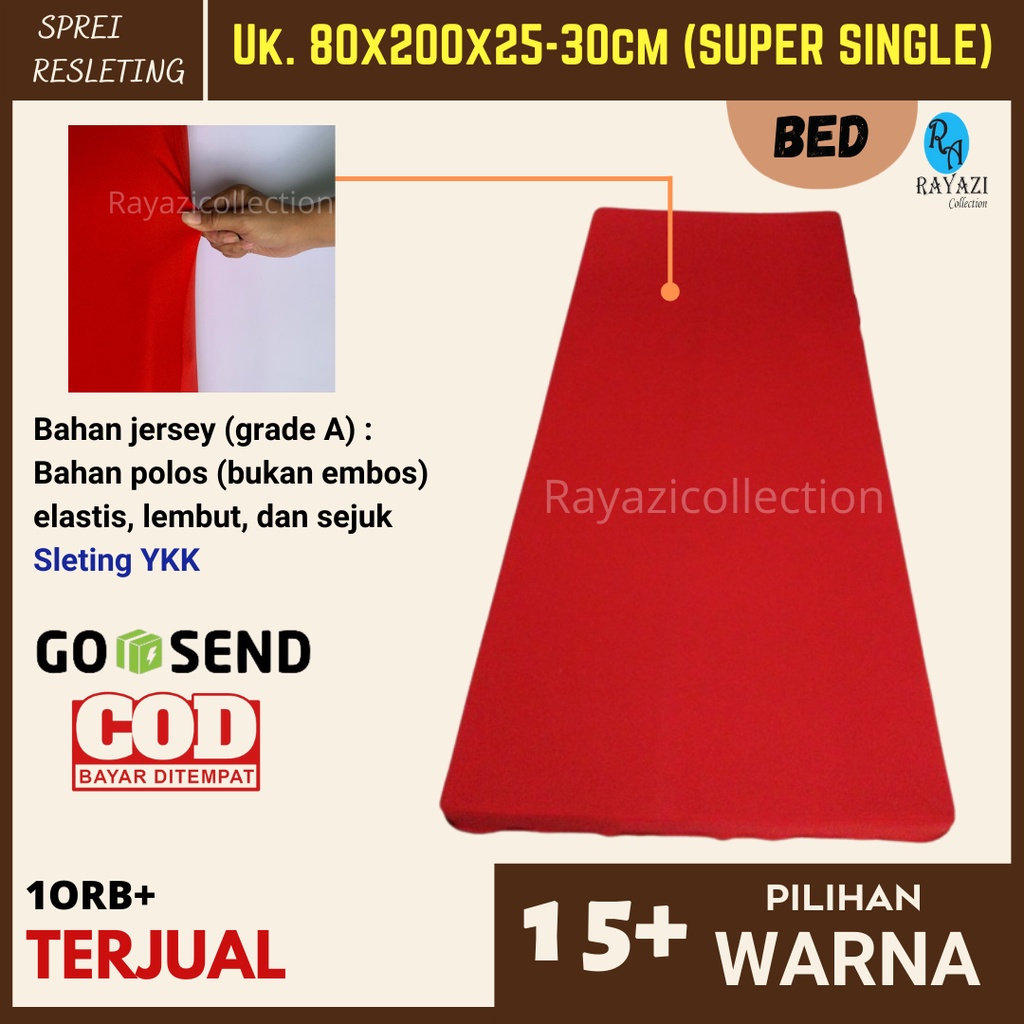 Sprei Resleting / Sarung Kasur ANTI LEPAS / ANTI GESER Ukuran 80x200x25-30 Polos UNTUK SPRINGBED