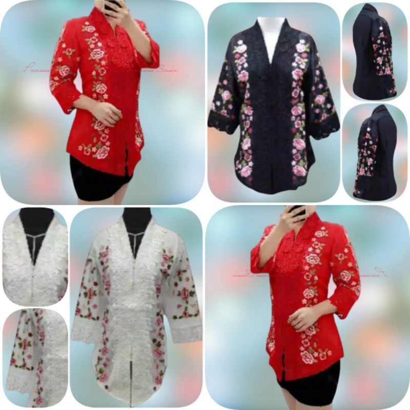 Kebaya Encim Modern Lapis Organdi Bordir Kombinasi Brukat Import