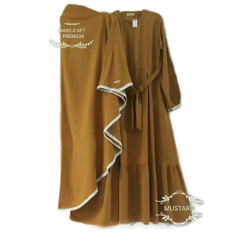 Cod Gamis Syari Brokat Renda Gamis Butiq Mewah Pesta Premium Terbaru Baju Lebaran 2021 Promo Murah Nabila Set Baju Gamis Pakaian Wanita Dress Fashion Muslim - Kuning