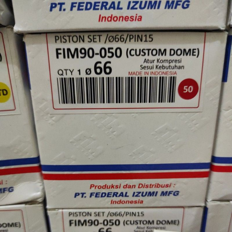 Piston Kit FIM FIM90 Custome Dome Mentahan 65.5 66 66.5 67 67.5 68 Pin 15 GL Megapro Tiger CBR Mio-66
