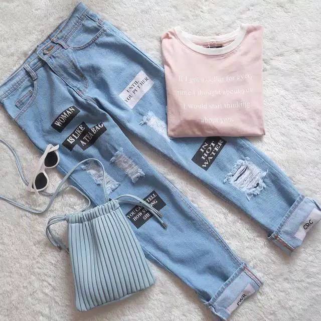 CELANA BOYFRIEND SABLON TERBARU celana wanita celana jeans wanita ootd hijab celana sobek sobek hits