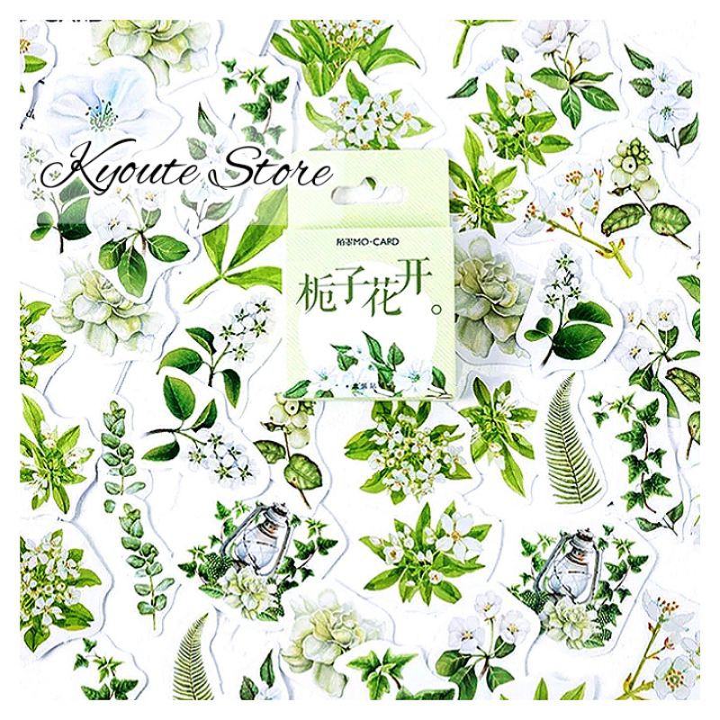 

46 pcs Sticker Dekorasi White Flower Green Scrapbook DIY Bujo Journal Planner Diary