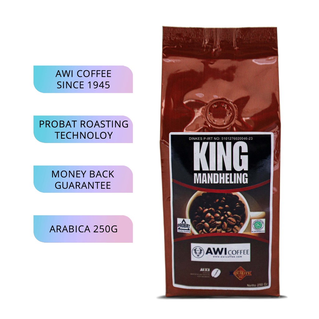 

Awi Kopi King Mandheling 250Gr Biji/Bubuk | Roasted Arabica Coffee Beans | Specialty Export | Ground