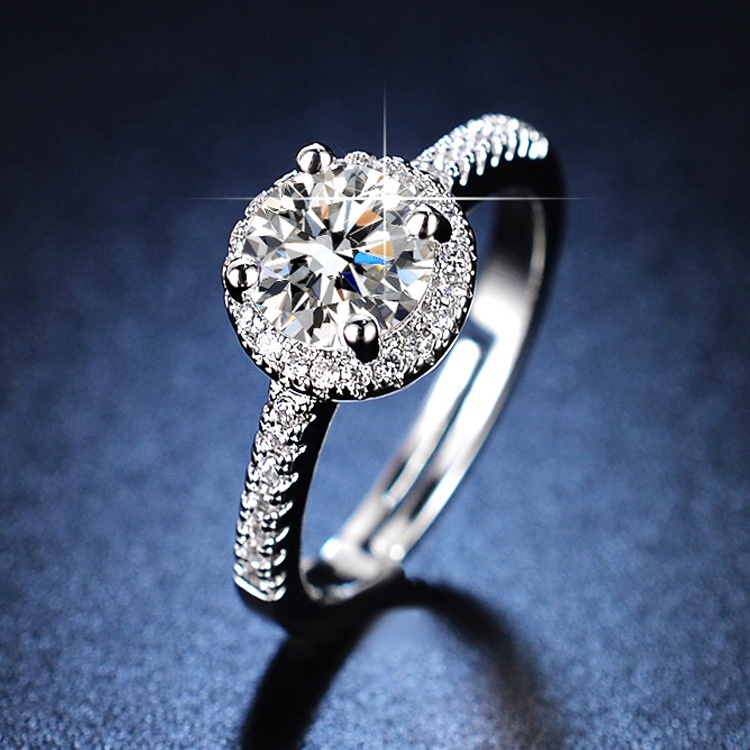 Cincin Berlian Wanita Perak Cincin yang Dapat Disetel Bebas