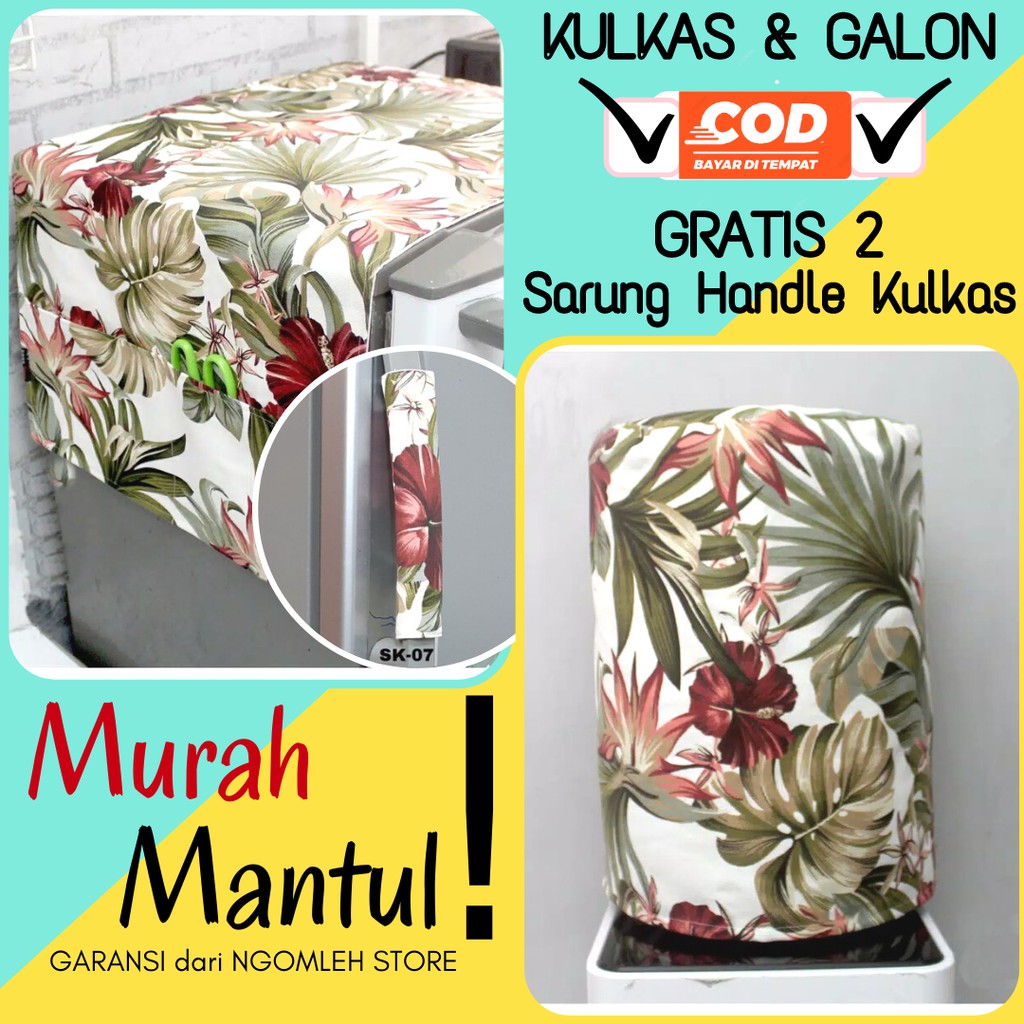 Sarung Galon dan Kulkas Set - Sarung Taplak Tutup Kulkas Set Galon Motif Mostera Red