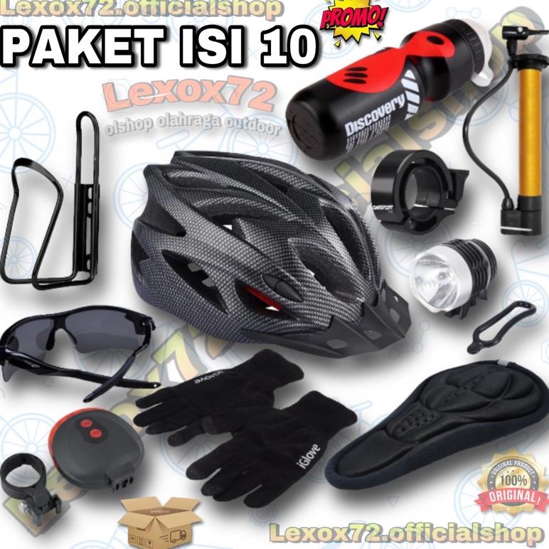 Paket Bersepeda Lengkap _ Helm Sepeda Mtb Original Taffsport + Aksesoris Sepeda (Isi 10Pcs Barang)