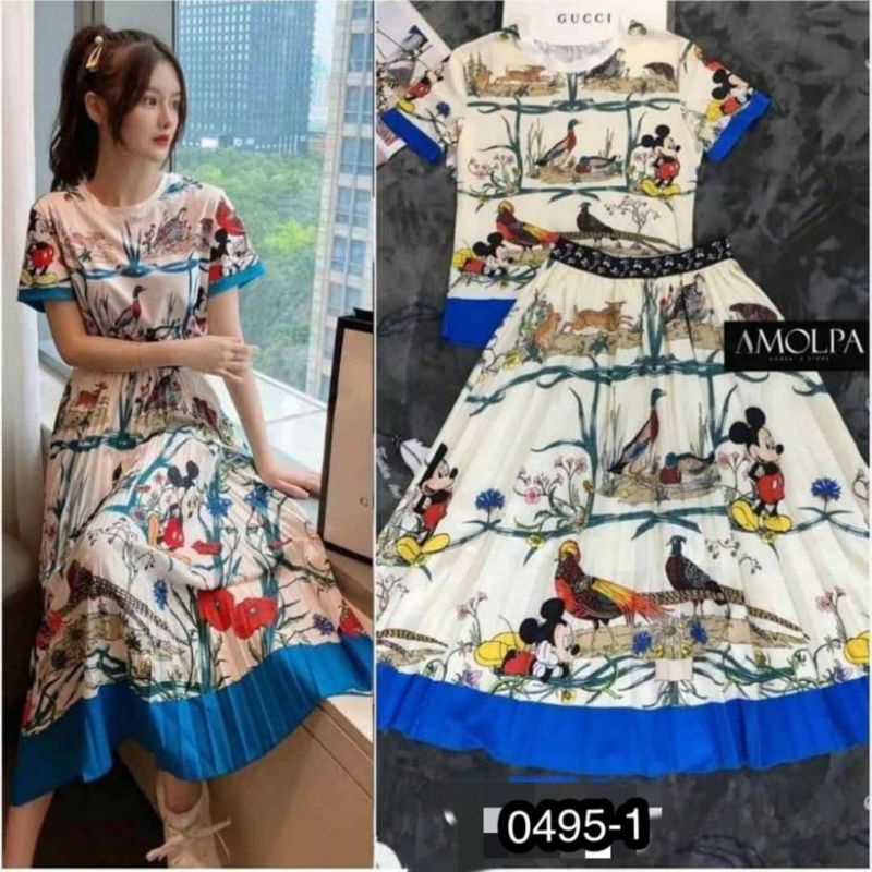 Rok Plisket Gucci x Disnep Satin Premium Import