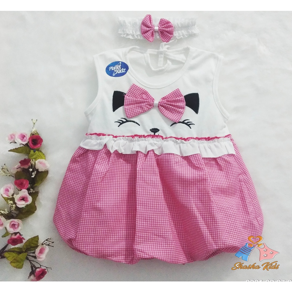 [S-012] Baju Bayi Perempuan/ Dress Bayi  Perempuan Planet Kids Model balon lucu  Murah 0-6 bln bonus Bandana