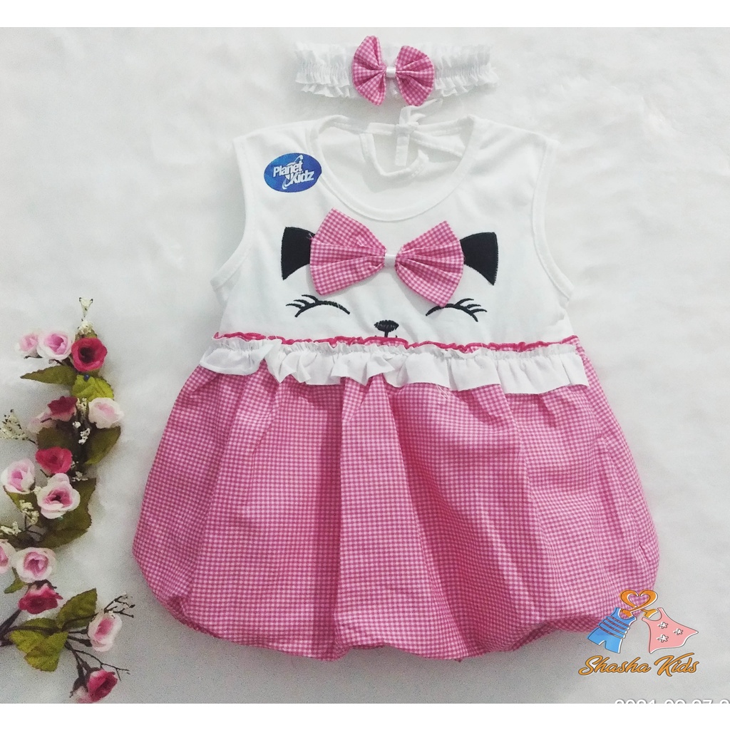 [S-012] Baju Bayi Perempuan/ Dress Bayi  Perempuan Planet Kids Model balon lucu  Murah 0-6 bln bonus Bandana