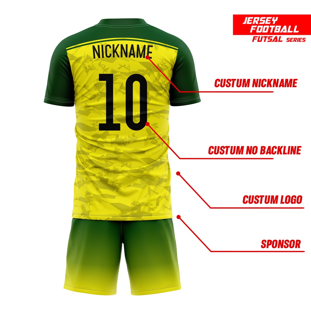 JERSEY FOOTBALL SEPAK BOLA FREE NICKNAME/NO/LOGO/SPONSOR SERIES XII YELLOW GREEN