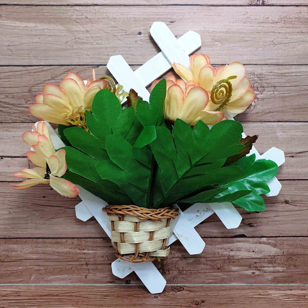 Hiasan Bunga Gantung 17cm x 17cm/ Bunga Plastik/  Bunga Artificial/ Bunga Palsu-Bunga Peach