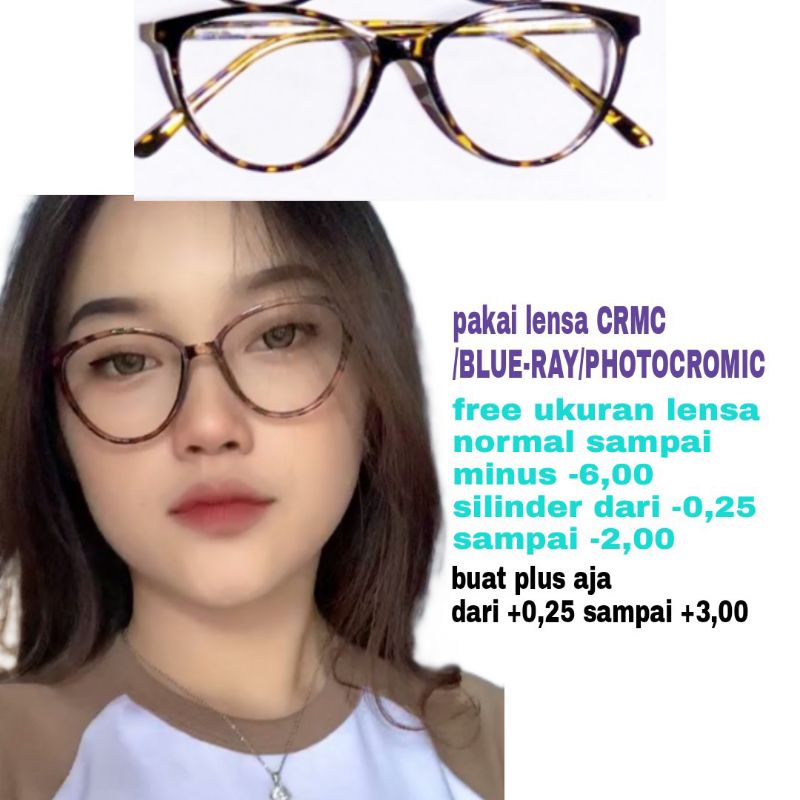 frame kacamata (muka kecil)1088 cat eye leopat  lensa photocromic