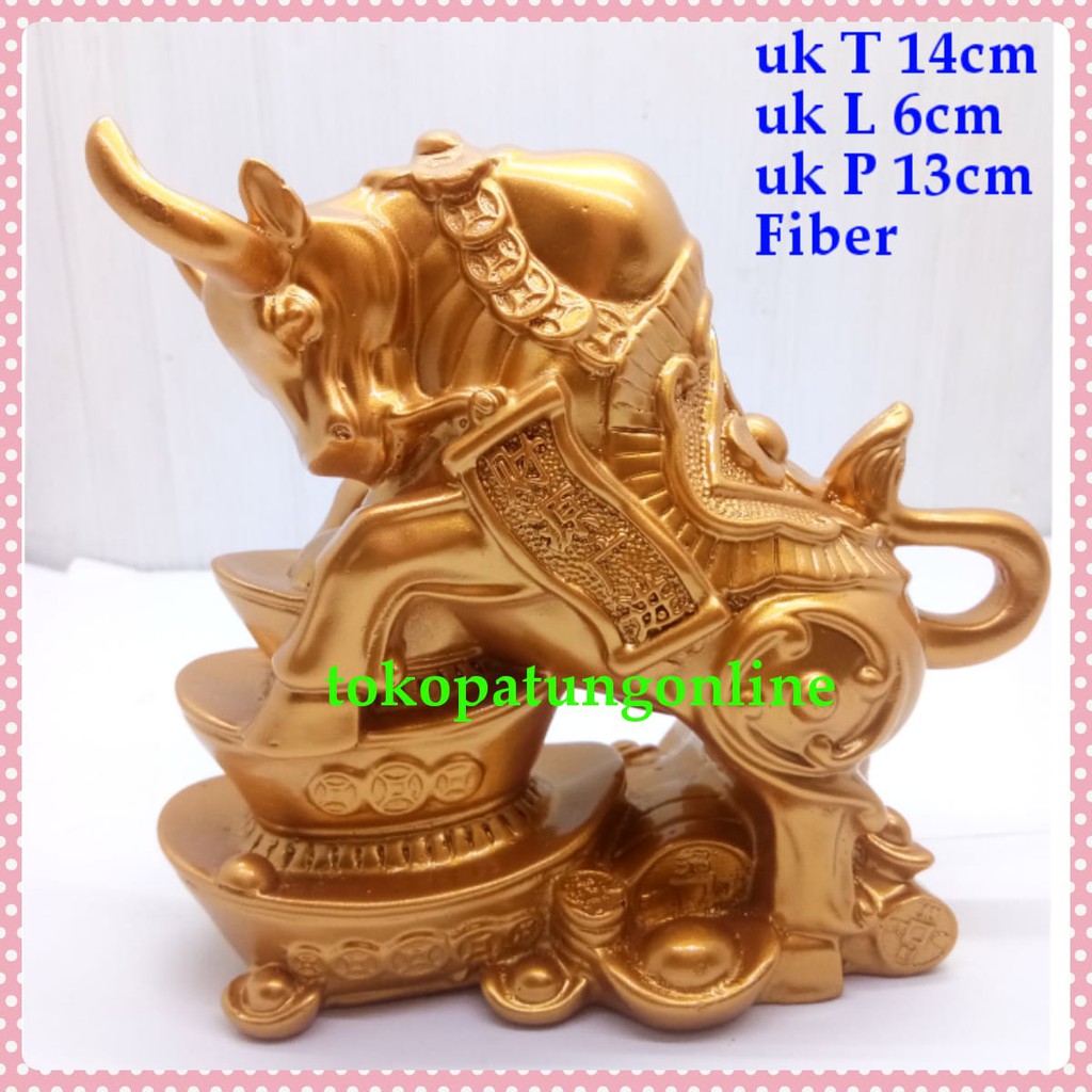 Patung kerbau Fengshui Fiber Emas T014 21A