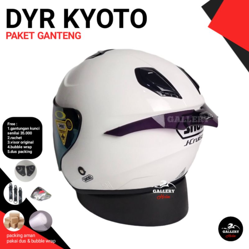 HELM KYOTO DYR PAKET GANTENG | SUDAH TERPASANG STIKER SHOEI | REPLIKA KYT KYOTO PUTIH-2