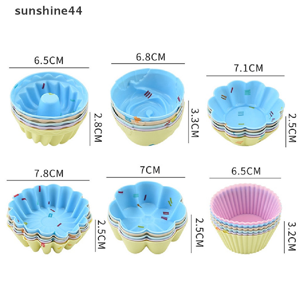 Sunshine 5Pcs / Set Cetakan Cupcake / Muffin Bentuk Bulat / Kotak / Hati 3D Bahan Silikon Untuk Dekorasi DIY