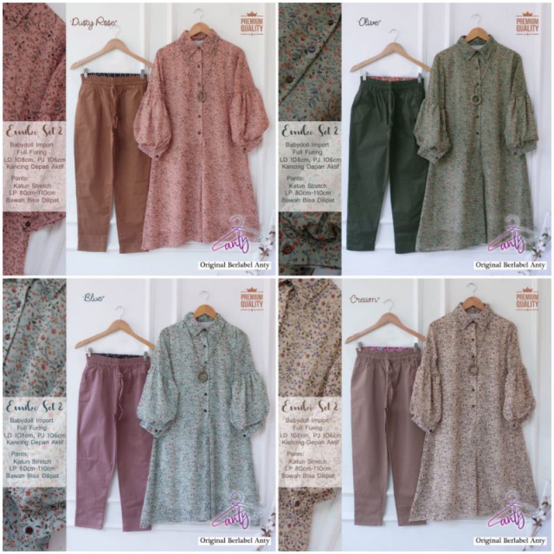 SETELAN TUNIK CERUTI MOTIF BUNGA + CELANA KATUN STRETCH EMILIO SET 2 BY ANTY'S