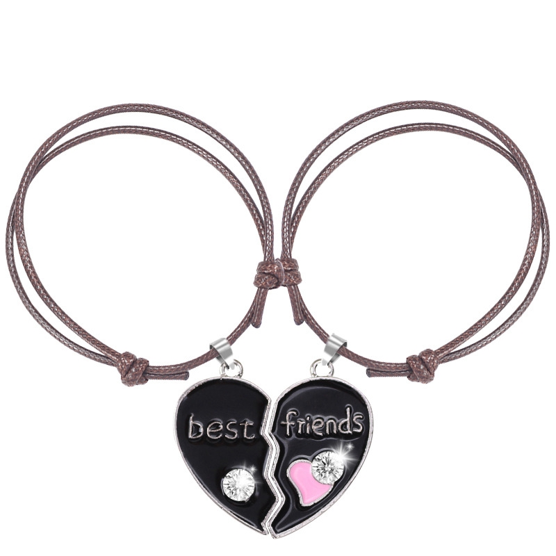 Best Friend Lady Bracelet Girlfriends Bff Heart Pendant Black And White Leather Rope Hand Chain Fashion Jewelry Gift