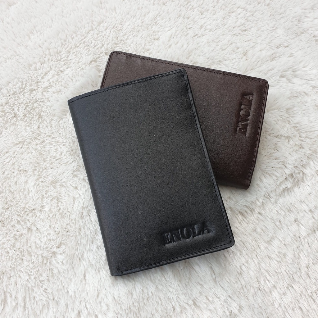 ENOLA Dompet Pria Kulit Asli Model Lipat Buku Paspor Berdiri 3/4 Dompet Kulit Sapi Asli 3412 Enola Original-2