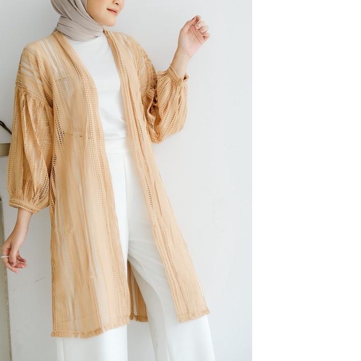 ➫ Bella Long Outer Brokat / Lace Cardigan Lengan Balon ❀