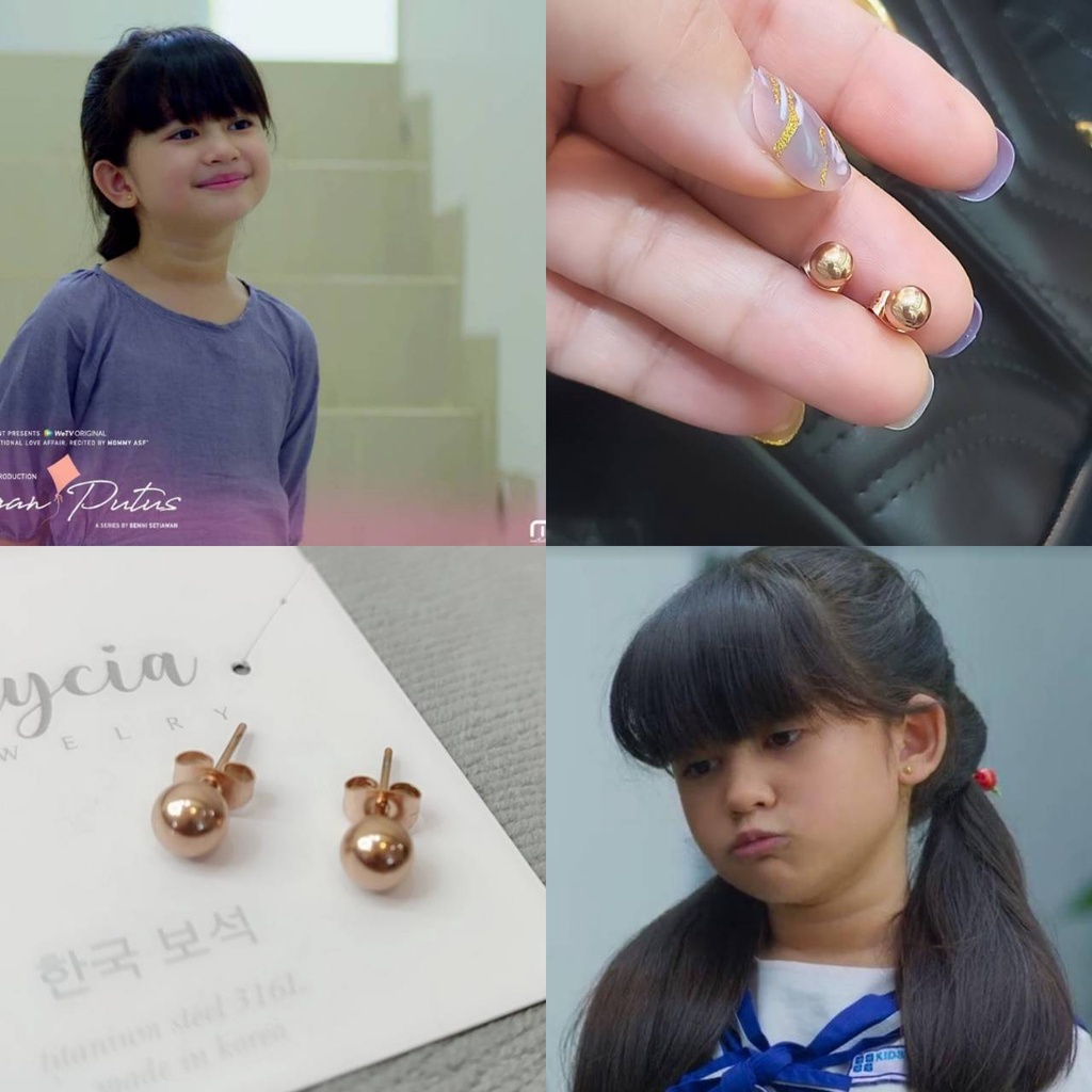 anting anak raya asli titanium anti karat + box