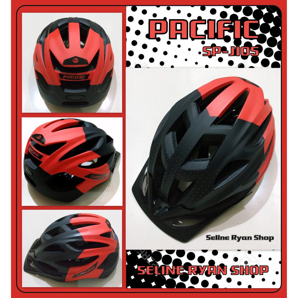  Helm  Sepeda  Pacific  SP J105  Motif Dot Ada LED Shopee 