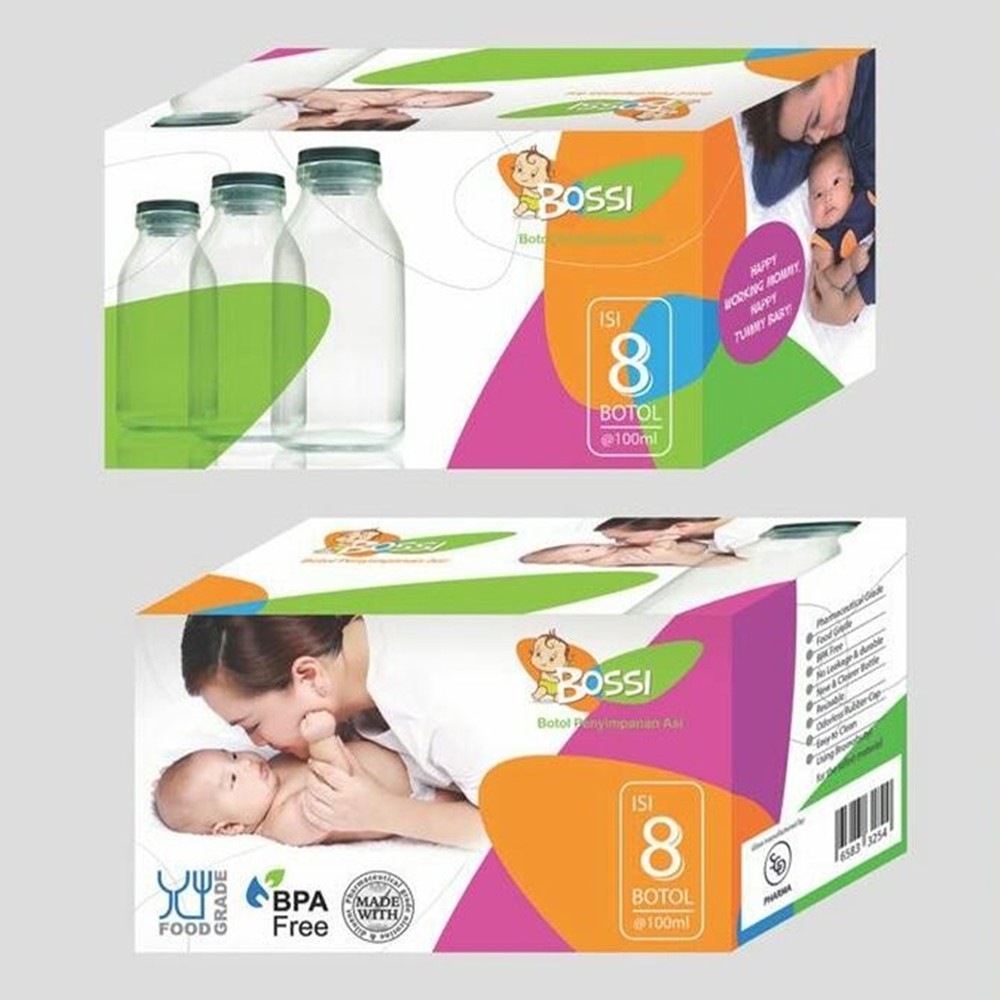 BOSSI Botol Asi Kaca 100 ml Isi 8pcs Botol Penyimpanan ASI