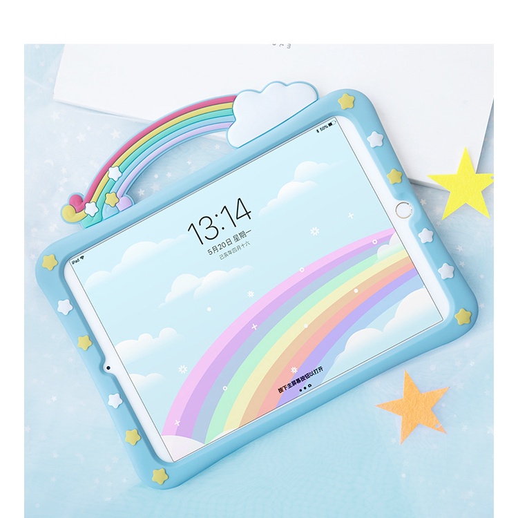 Case Pelindung Ipad 10.2 air 4 9.7 Inch Motif Jembatan Pelangi Bahan Silikon Tahan Jatuh Untuk Anak