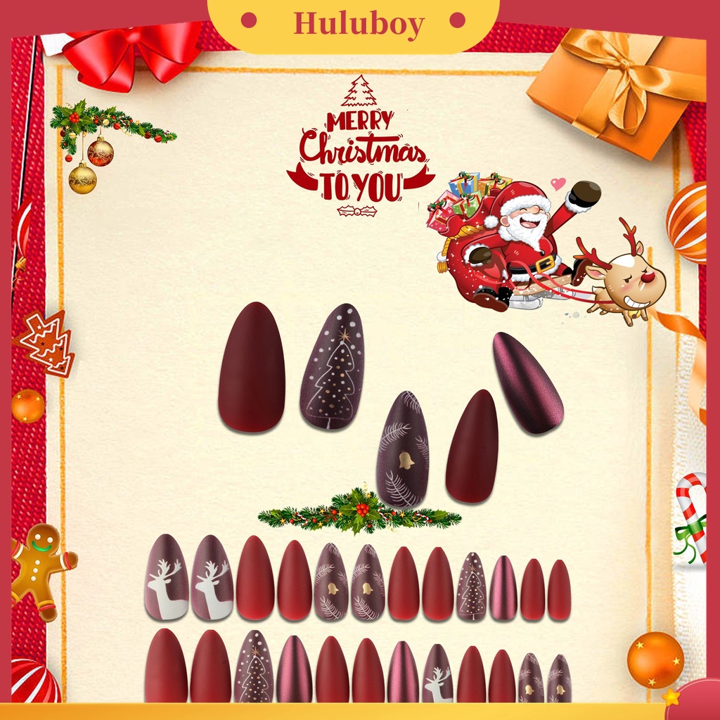 Huluboy Huluboy♡ 24pcs / Set Kuku Palsu Full Cover Desain Natal Untuk Manicure