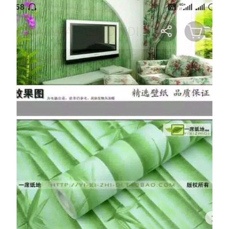 wallpaper sticker dinding motif bambu warna hijau muda