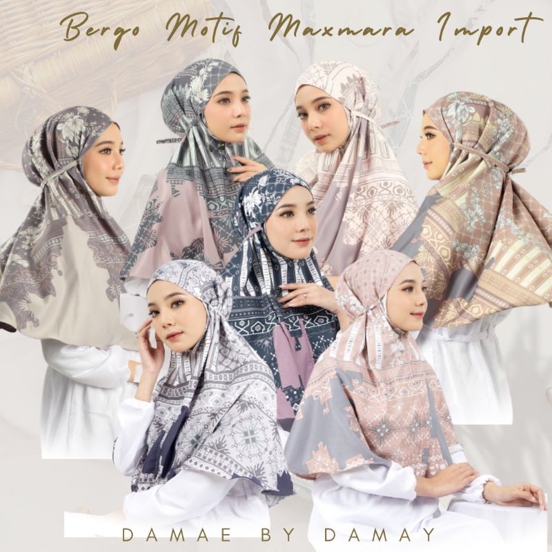 kerudung bergo motif/hijab instan motif/bergo premium bahan silk import/hijab sehari-hari/bergo inst