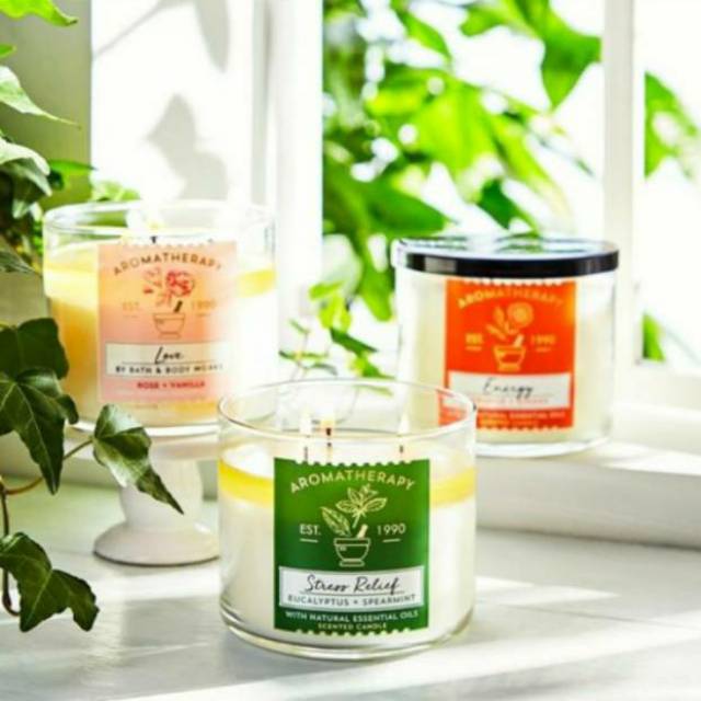 BBW AROMATHERAPY LOVE ROSE VANILLA 3-WICK SCENTED CANDLE LILIN WANGI 3 SUMBU BATH &amp; BODY WORKS PENGHARUM RUANGAN UKURAN BESAR