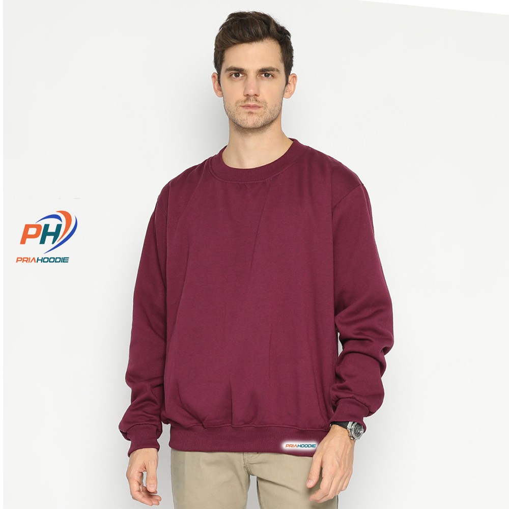 Priahoodie Basic Sweater Polos Pria Cowok Laki Laki Size M - XXL (Bisa Cod)-BURGUNDY