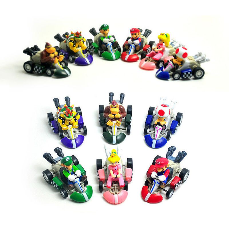 5.5cm Super Mario Bros Kart Pull Back Car Figures Action Figure Doll Kids Toys 6 PCS Collectibles