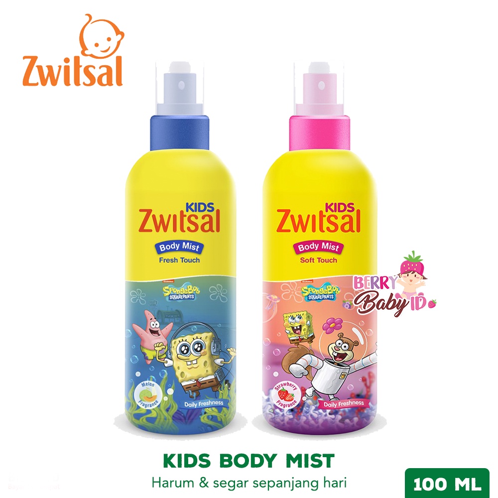 Zwitsal Kids Body Mist Anak Spongebob Blue Fresh Touch Pink Soft Touch Berry Mart