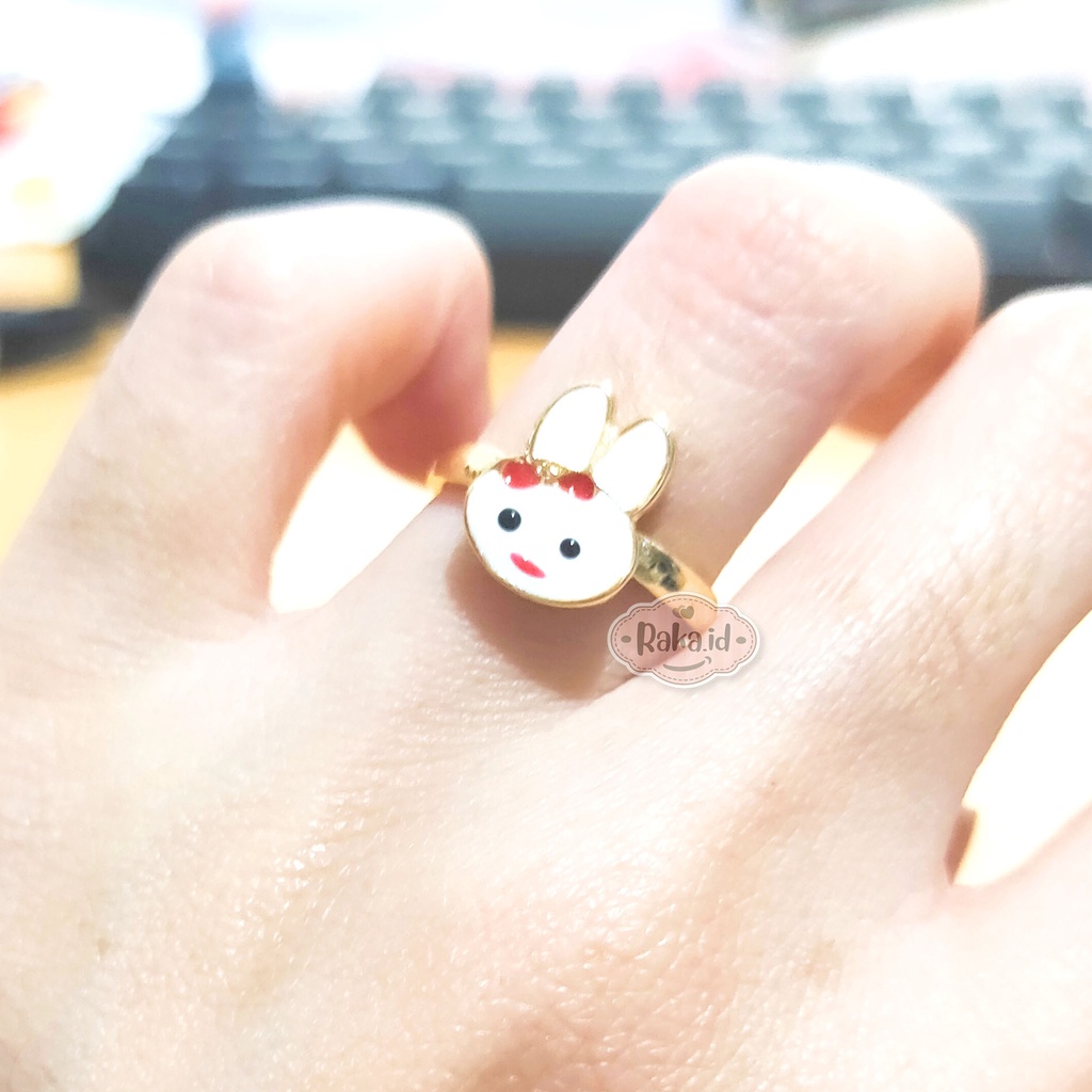 Cincin Anak Motif Bunny Kelinci Pita Merah Perhiasan Cantik Anak 1159