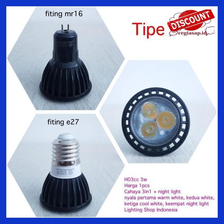 S5Scf6R- H3Q Lampu Halogen Led 3W Sorot Spotlight Warm White E27 Mr16 / G4 Spot - E27 Tipe A-Warm