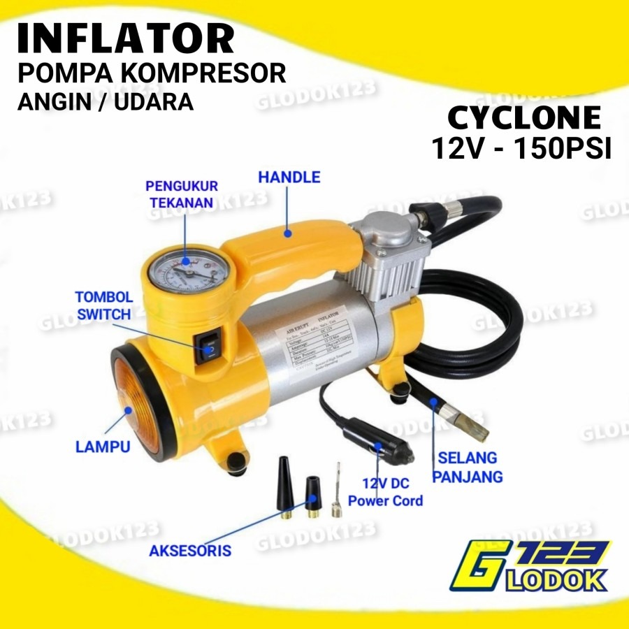 Pompa Elektrik Tekanan Angin Ban Inflator Kompresor Udara DC 12V