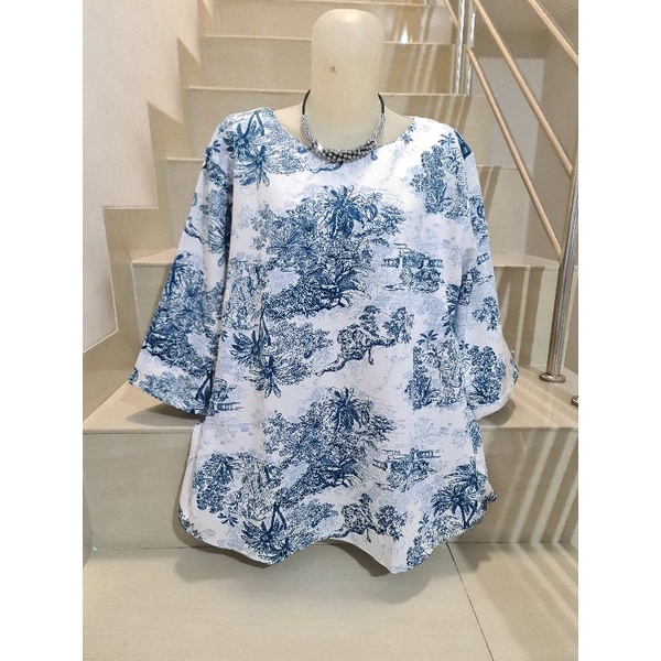 Blouse Scuba Premium Import Jumbo 2XL-3XL-Motif K - Biru