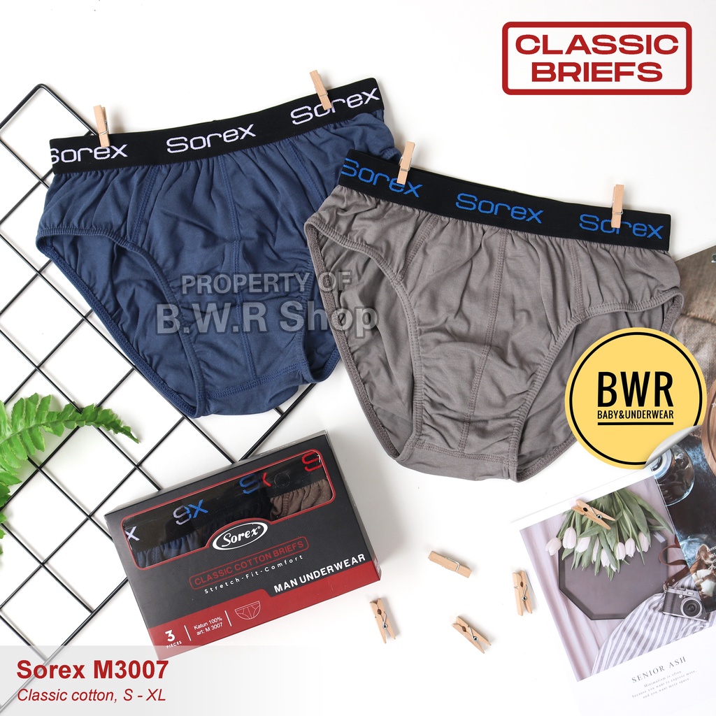 [ 3pc ] CD Sorex M 3007 / Celana Dalam Pria M3007 Karet Tebar Classic Cotton Briefs | Bwr