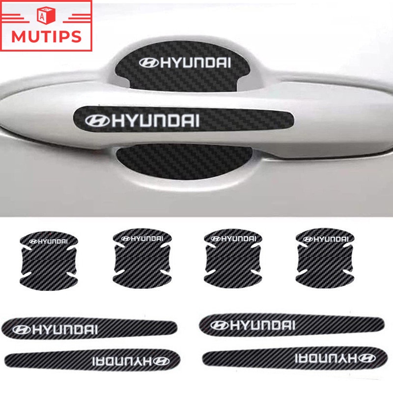 Hyundai 8Pcs Stiker Pelindung Handle Pintu Mobil Bahan Karbon Fiber Untuk Accent Atoz Getz Trajet H1 Kona Santa Fe i20 i10