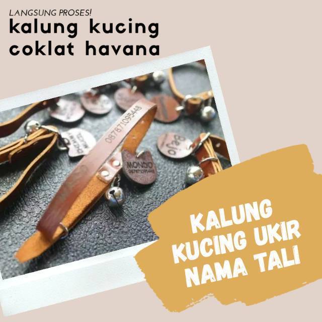KALUNG KUCING KULIT UKIR TALI / LIONTIN | GRATIS UKIR NAMA
